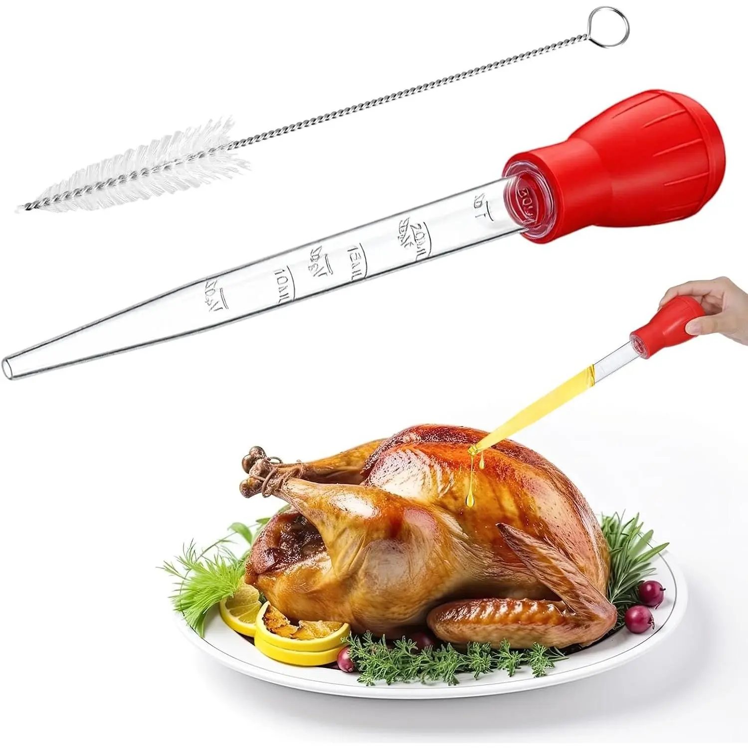 Baster for Cooking Turkey Baster Syringe with Cleaning Brush Baster for Cooking for Hot Liquids Meat and Food Injector Turkey Baster for Aquarium (Red)
