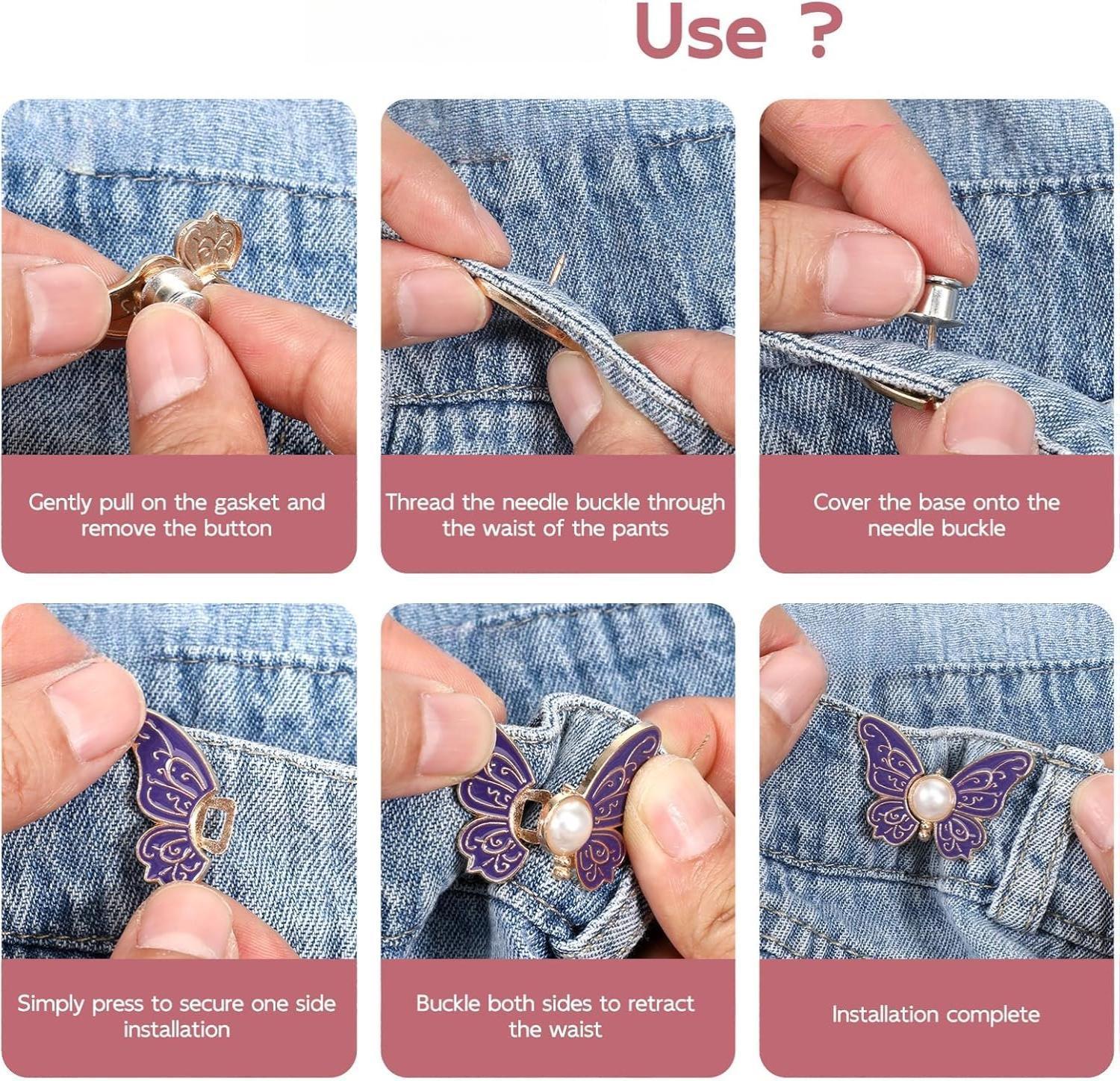 (Random Default )Waist Clip, Pant Waist Tightener, Retro Butterfly Pants Waists Tightener, Adjustable Jeans Button Pin Pant Clips, Detachable Pants Tighteners, Reusable Jean Buttons for Women Loose Jeans