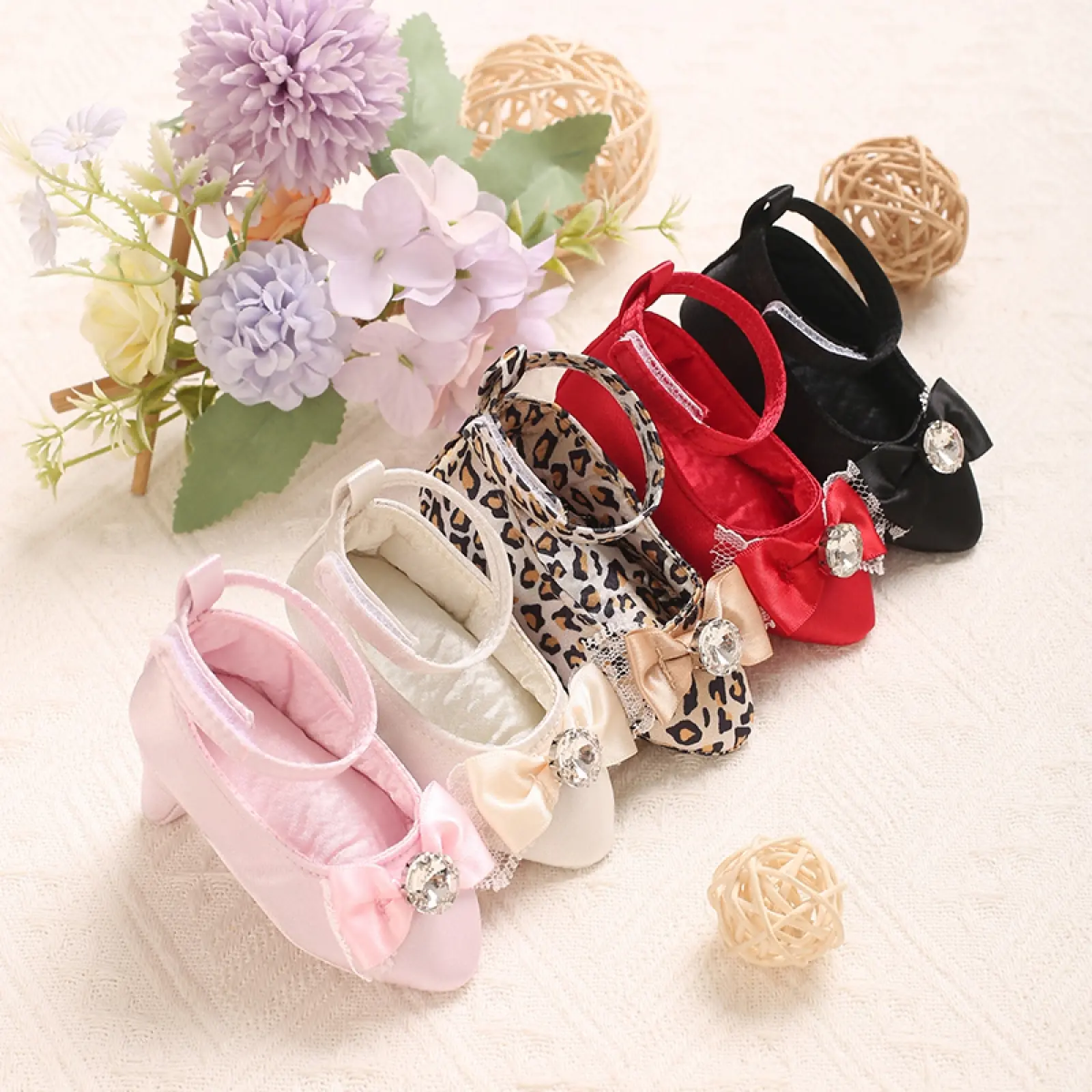 Baby Heels for Infant Girls Bowknot High Heels Soft Sole Crib Shoes Newborn Princess Dress Shoe for Wedding Party Photography Props