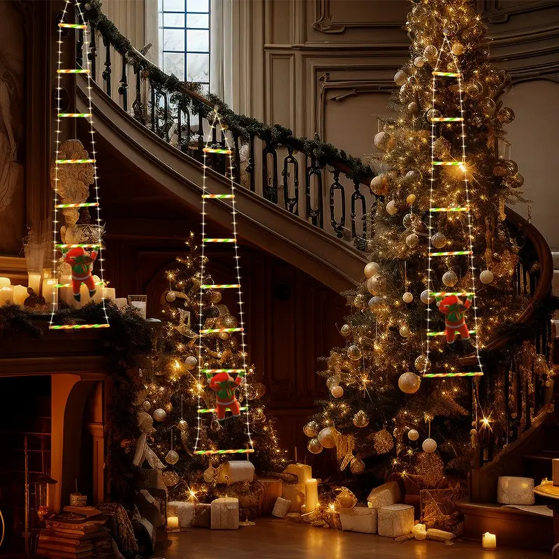 Christmas Decoration Ladder Light Strip, Santa Claus Glowing Rope Lamp, Warm /colorful Dual Color, Remote + Timer Function, Outdoor Decorative Light, String Lights