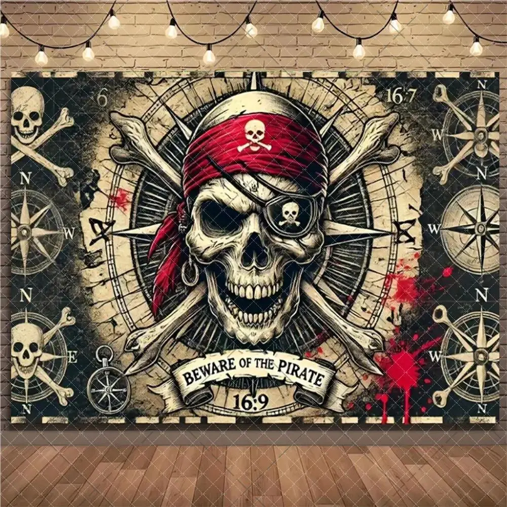 Pirate Ship Treasure Map Polyester Tapestry - Lightweight Nautical Theme Party Backdrop, Birthday Decor, Photo Wall Prop for Photographers, Party Hosts, Adventure Event Banner, Gift Home Decor