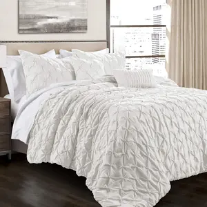 Ravello Pintuck Comforter Set - Luxe 5 count Textured Bedding Set - Traditional Glam & Farmhouse Inspired Bedroom  - , White