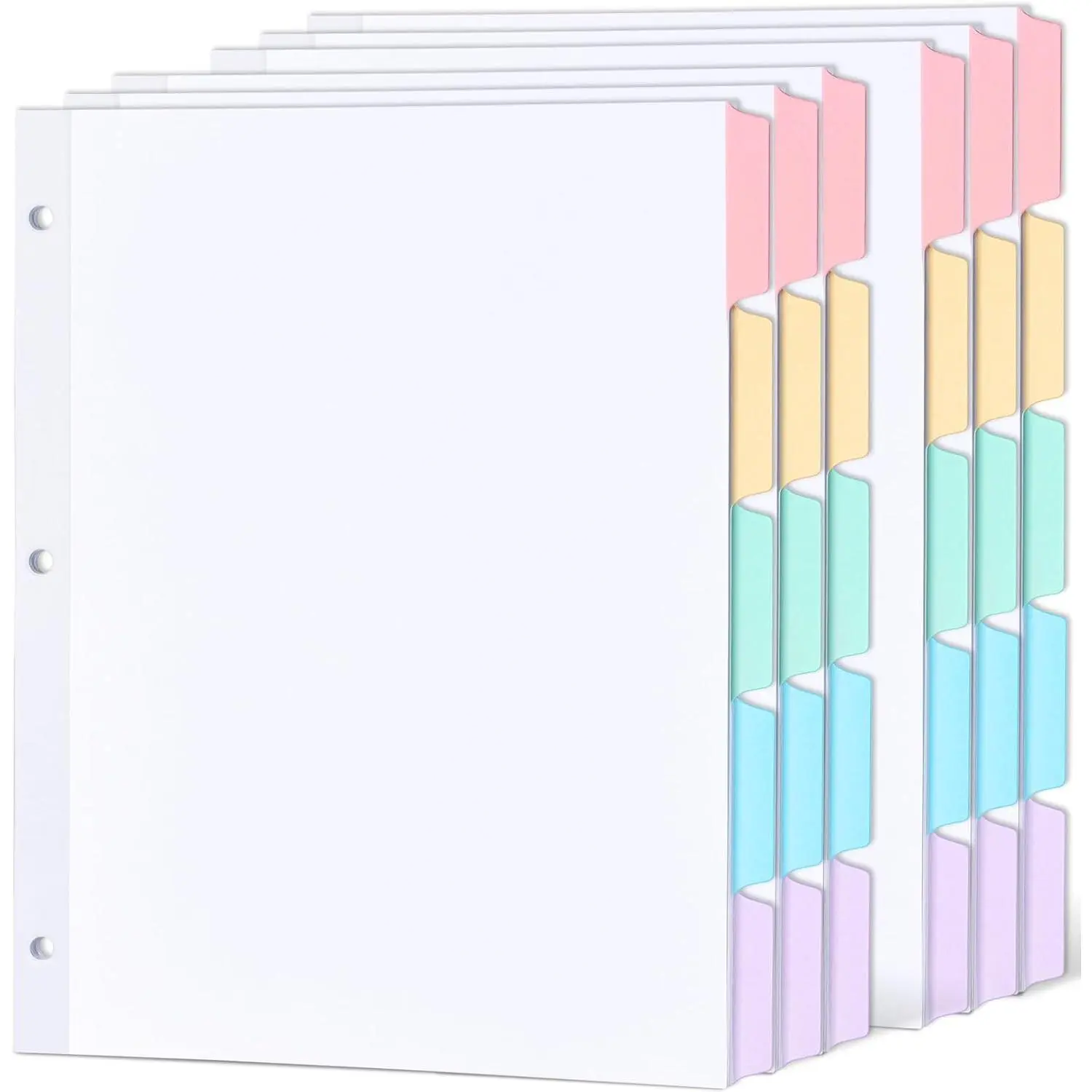 Blank Writable Binder Dividers with Multicolor Tabs, 3 Hole Punch Dividers with Reinforced , Binder Dividers for Letter Size, 6 Sets, 30 Dividers, 1/5 Cut Tabs