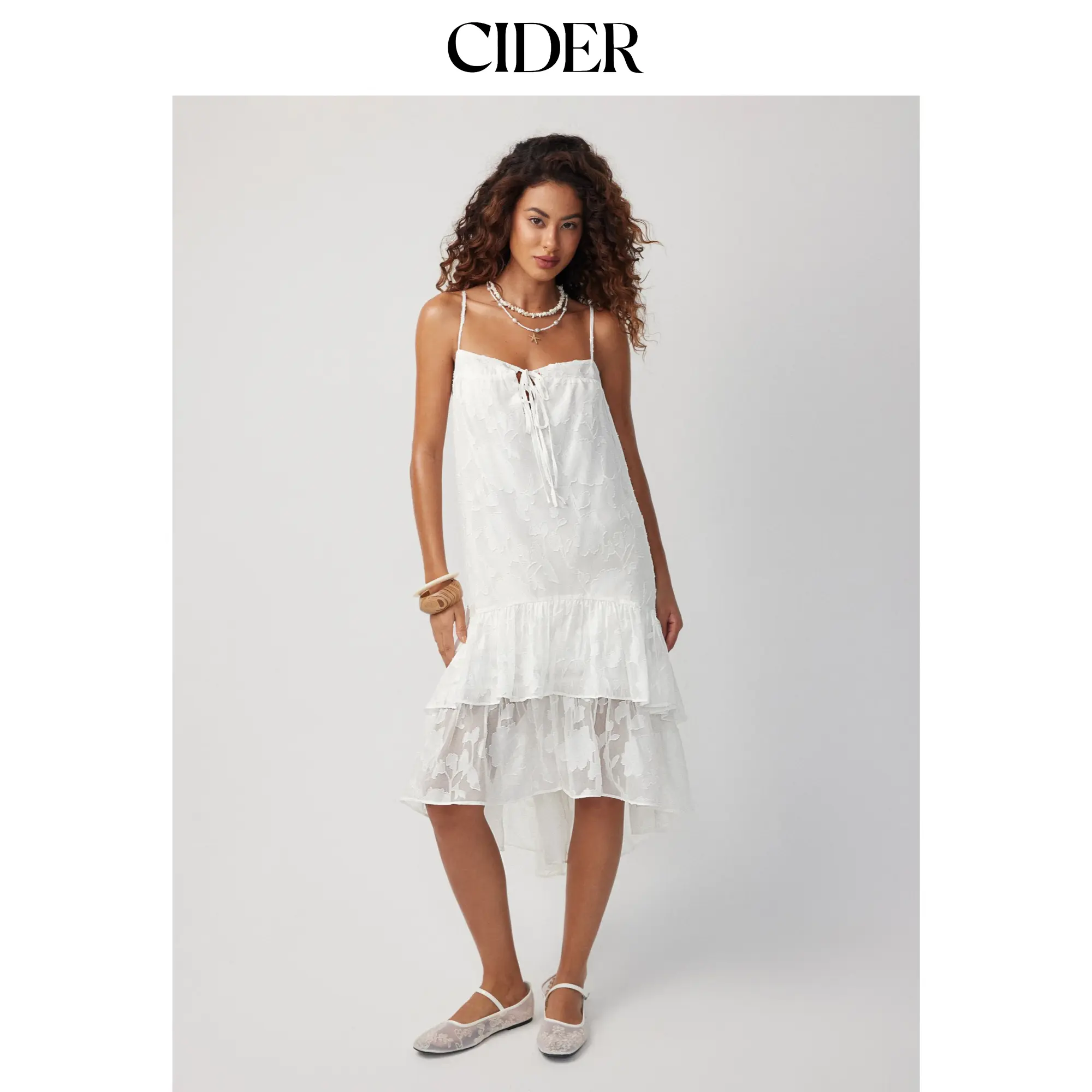 Cider Chiffon Jacquard Floral Square Neck Bowknot Babydoll Maxi Dress SohoChic