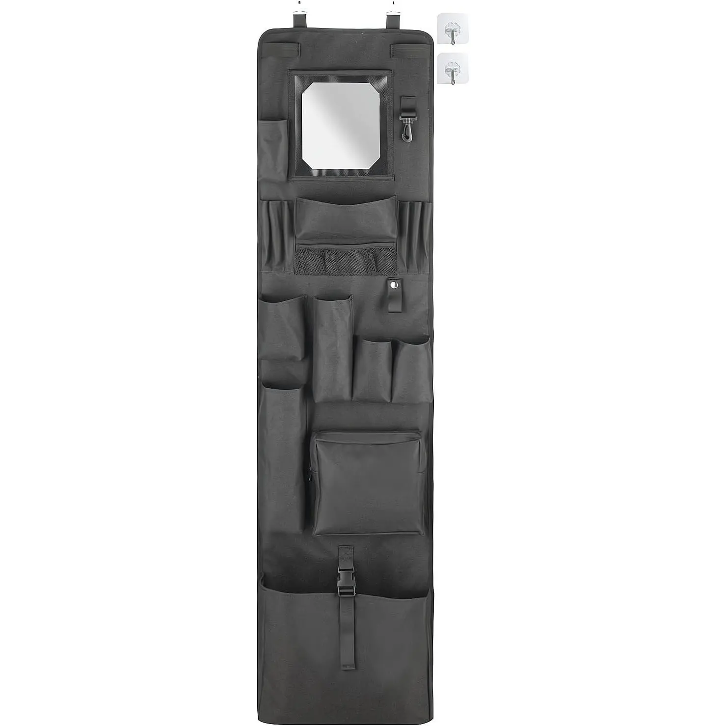 Police Style Hanging Closet Shelf Hanging Work Locker Organizer 53.54 x 12.6 Inches Door Locker Organization with Acrylic Soft Mirror Waterproof 600D Oxford Cloth (Black)