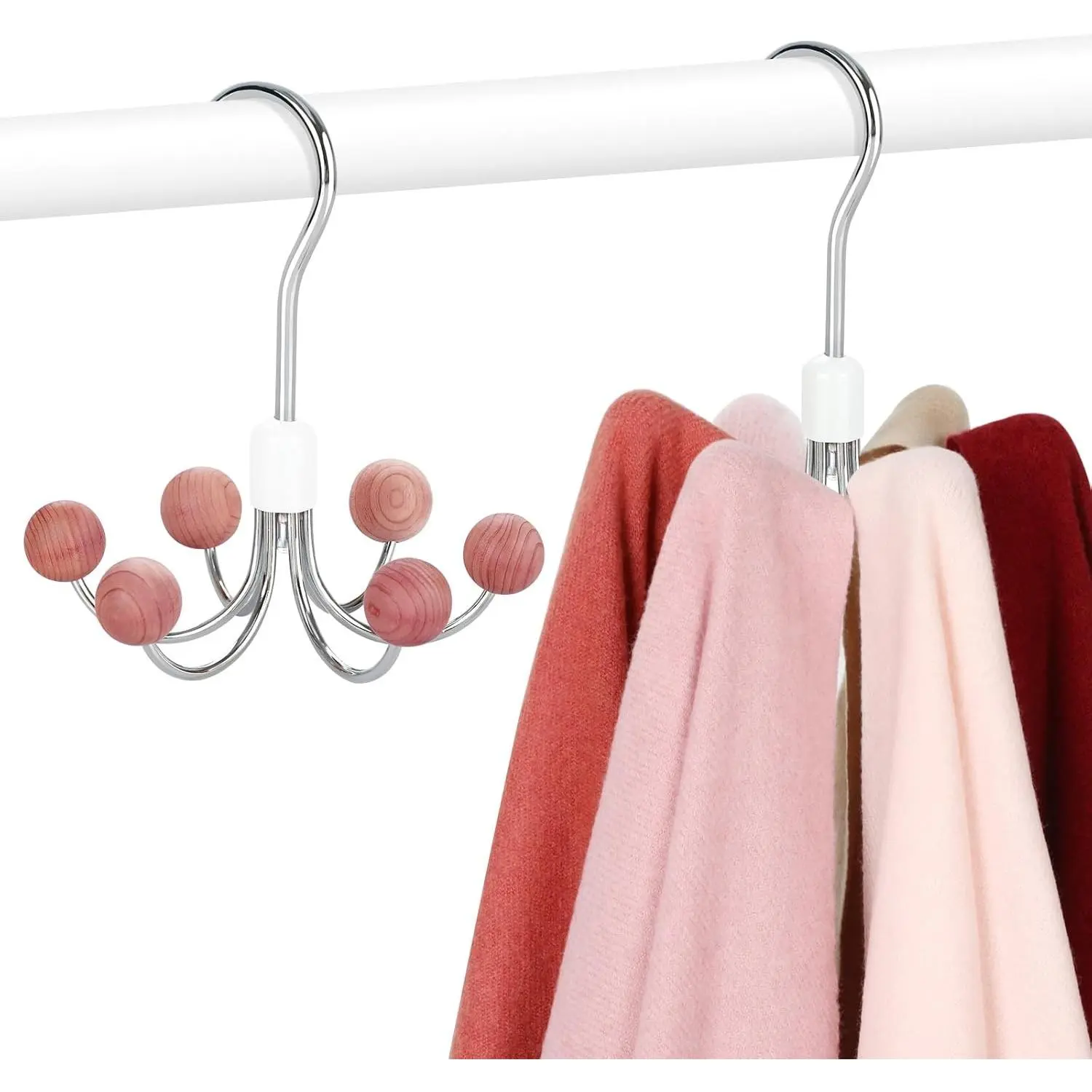 Hoodie Hangers 2-Pack with 6 Cedar Balls, 360°Swivel Purse Hanger, Scarf Hanger, Closet Hooks, Handbag Organizer, Bra Hanger, Accessory Organizers for Scarf, Tanktop, Hat, Hoodie CT43C
