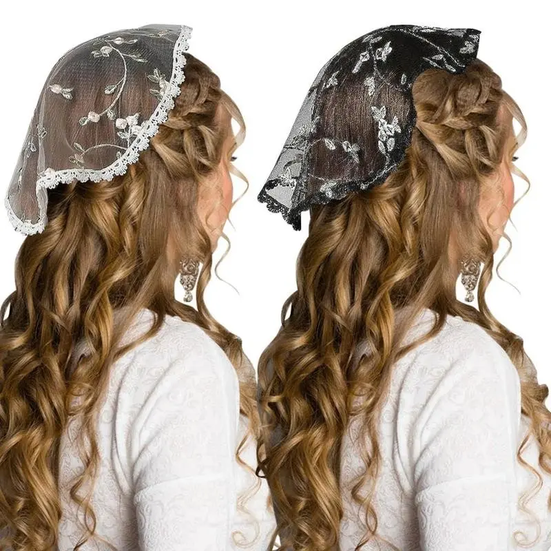 Embroidery Head Covering Flowers Lace Chapel Cap  Mantilla Veil Headpiece Circle Round Floral Church Veils