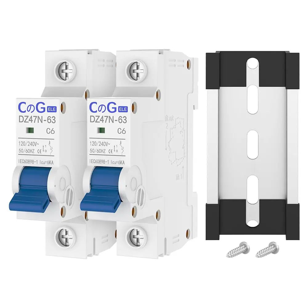 AC Miniature Circuit Breaker 6 Amp 1 Pole 120/240V Solar AC Disconnect Switch Thermal Magnetic Trip Din Rail Mount
