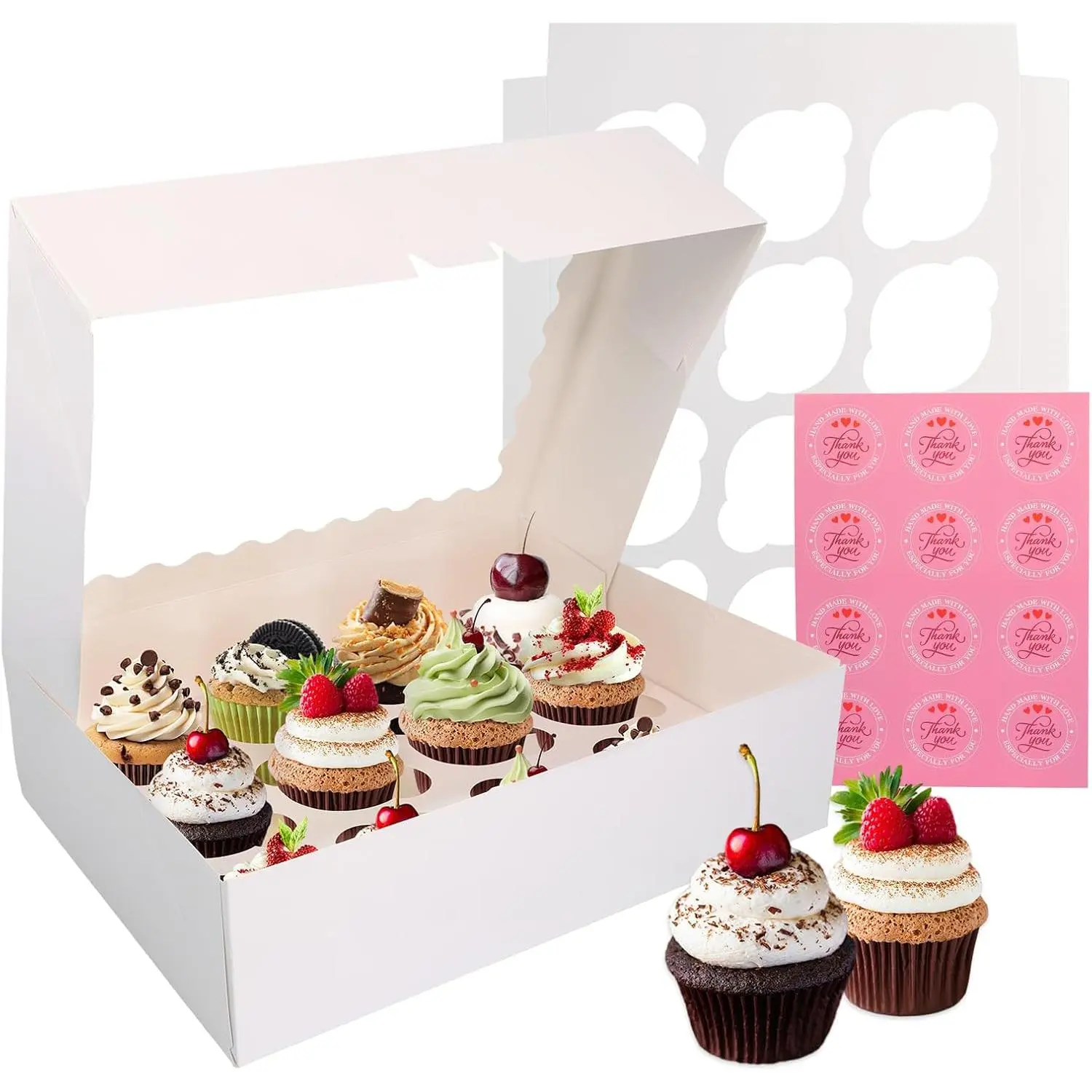 Cupcake Boxes 10 count, 12 Count Cupcake Containers with Window and Inserts, Quality Cupcakes Holder White Bakery Boxes Holding Dessert/Pastry, Cupcake Carrier for Birthday Party Bakery Supplies