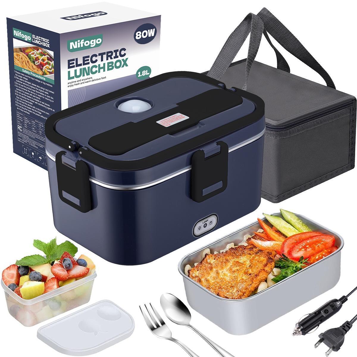 Electric Lunch Box Food Heater 80W，12V/24V/110v Self Heating LunchboxFor Work/Car/Truck with insulated Bag，1.5/1.8L,dealsforyoudays