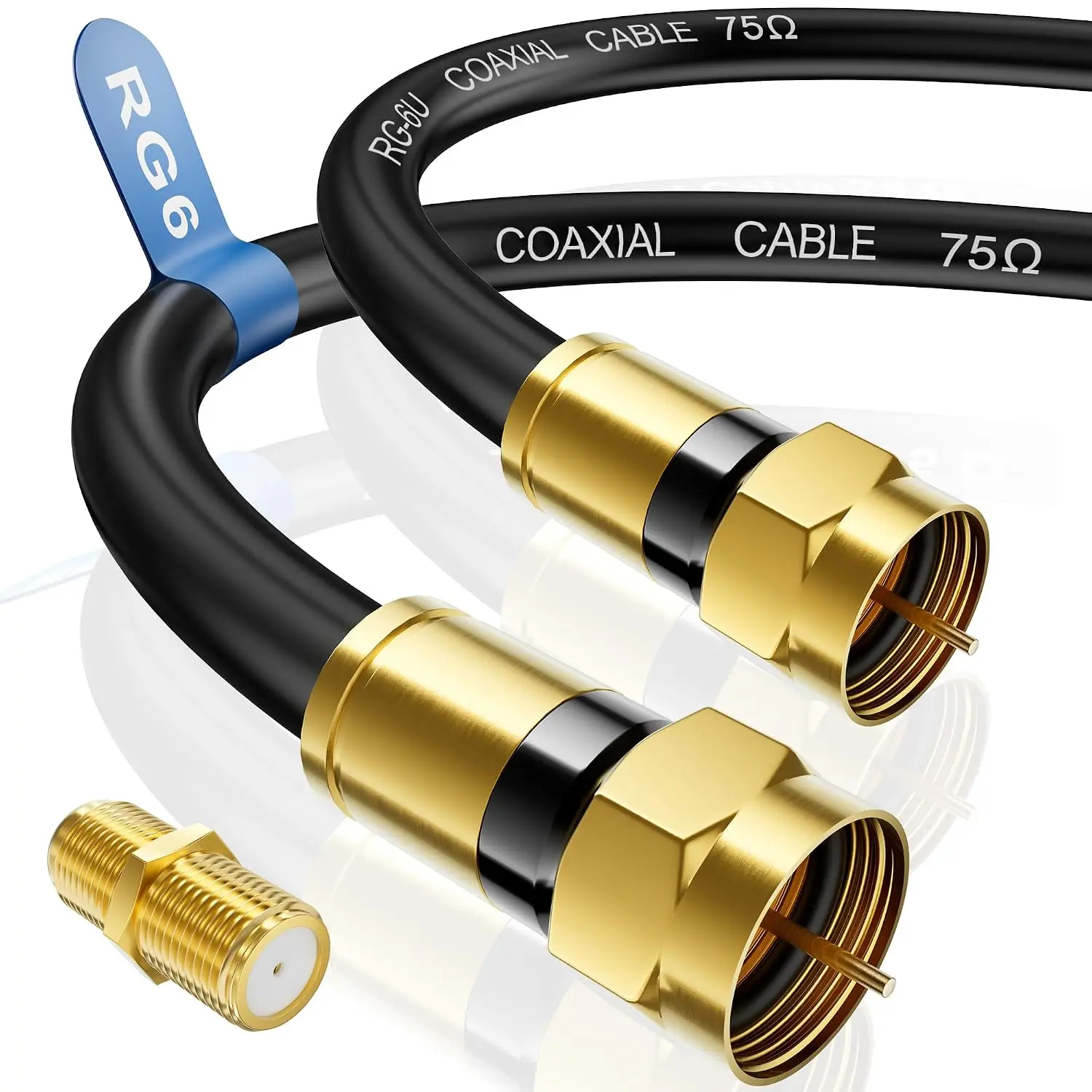 RG6 Coaxial , 3FT 6FT 10FT 15FT 25FT 50FT 100FT Coax  Cord with  F-Type Connector, High Speed Internet, Digital TV Aerial for HDTV, , Antenna, Modem with Extender- 1.5ft