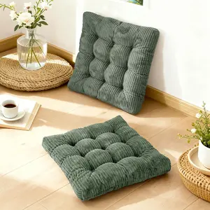 Set of 2 Meditation Floor Pillow, Memory Foam Cushion for Adults Sitting, Large Square Thickened Seat Cushion for Yoga Tatami Living Room, Dark Green