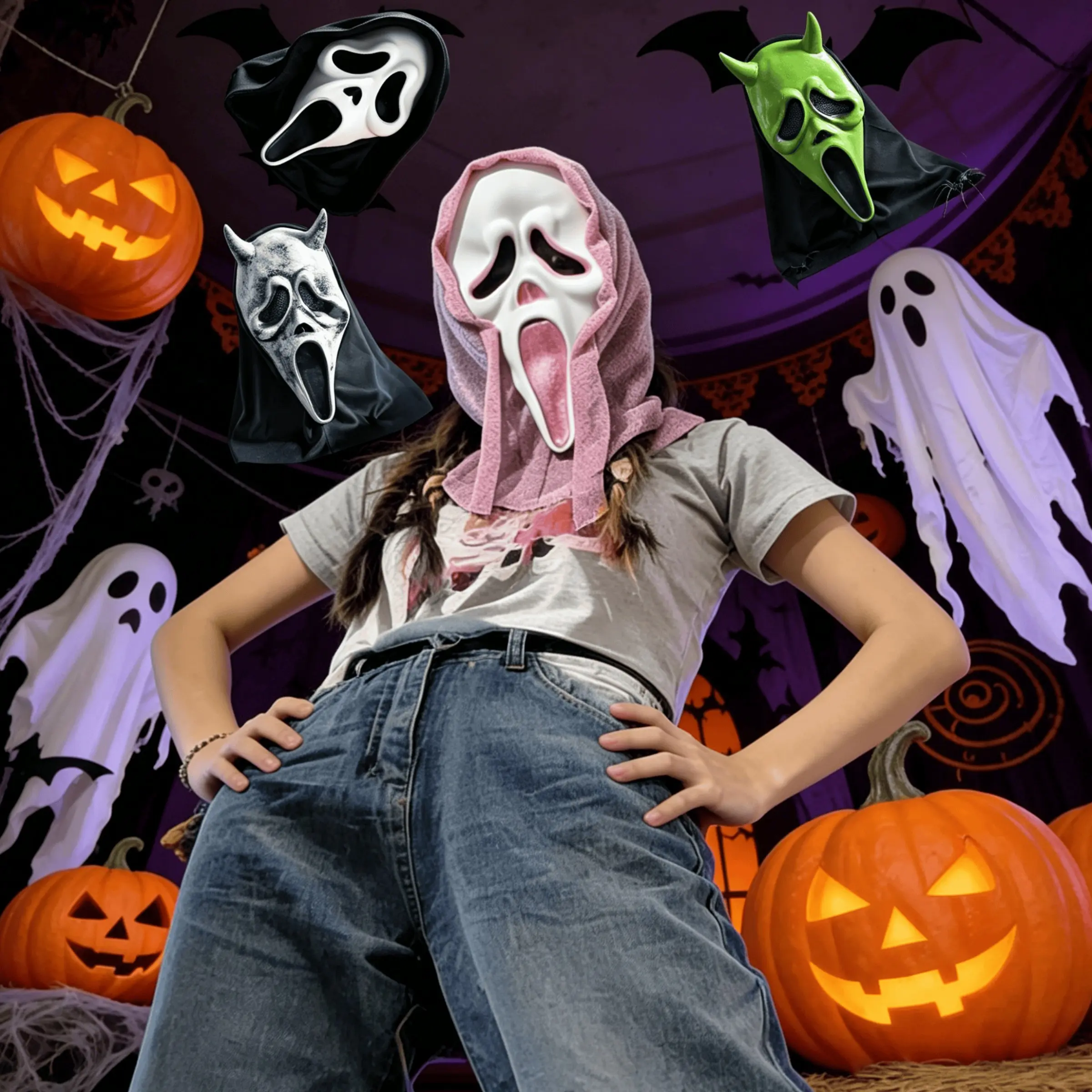 Classic Scream Ghost Latex Mask, Breathable Full Face Horror Movie Cosplay Mask, Halloween Nightclub Bar Party Costume Accessory