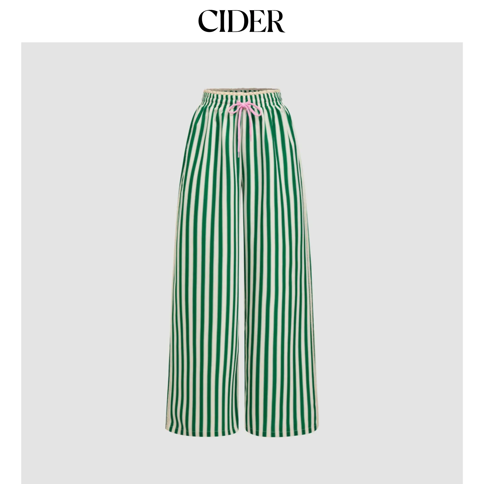 Cider Mid Rise Knottd Stripe Elastic Waist Wide Leg Trousers