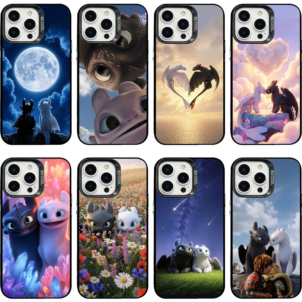 Popular How To Train Your Dragon Couple Phone Cases For iPhone 17 Promax Air 16 Pro 15 14 Plus 13 12 & Samsung S23-26, Night Fury Toothless & Light Fury Moon Sky Gloss Silver Hard Cover For Anime Fans, Couple Matching Gifts