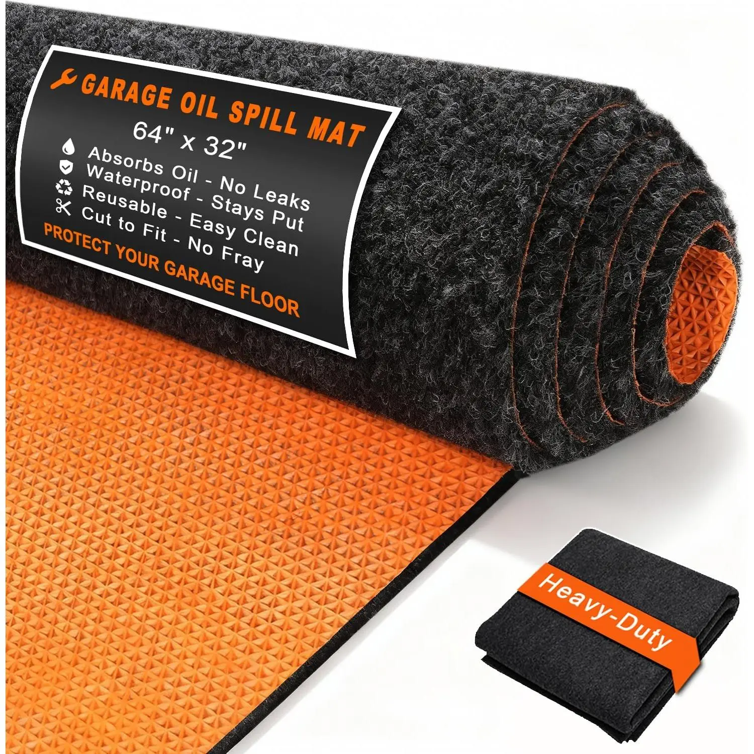 Oil Spill Mat - 64"x32" Garage Floor Mat for Under , 1/4" Thick | Rubber Floor Mat, Absorbent Oil Mat, Protect Floor from Spills & Stains, , , Washable, Durable, Heavy Duty