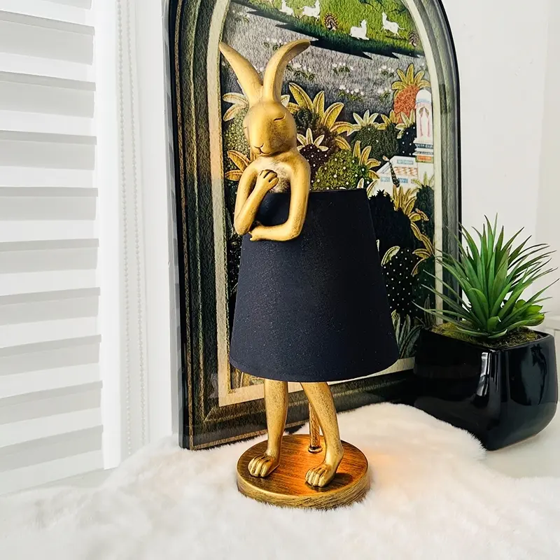 Creative Easter Resin Rabbit Statue Lamp, Modern Animal Theme Decor, USB Powered Night Light for Bedroom Living Room Office Home Table