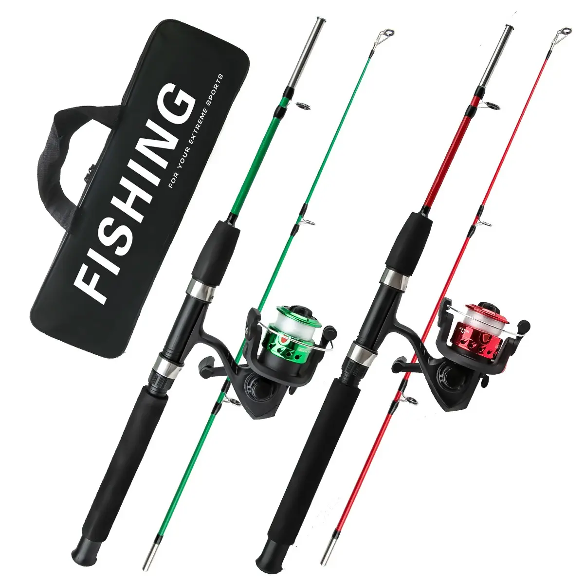 2 Rod & 2 Reel Fishing Combo Kit – Multi-Piece Rods with Pre-Spooled Spinning Reels & Carry Bag, Ready-to-Use Set for Outdoor Fishing, Complete Fishing Kit, Fishing Rod and Reel Combo, Outdoor Fishing Supplies
