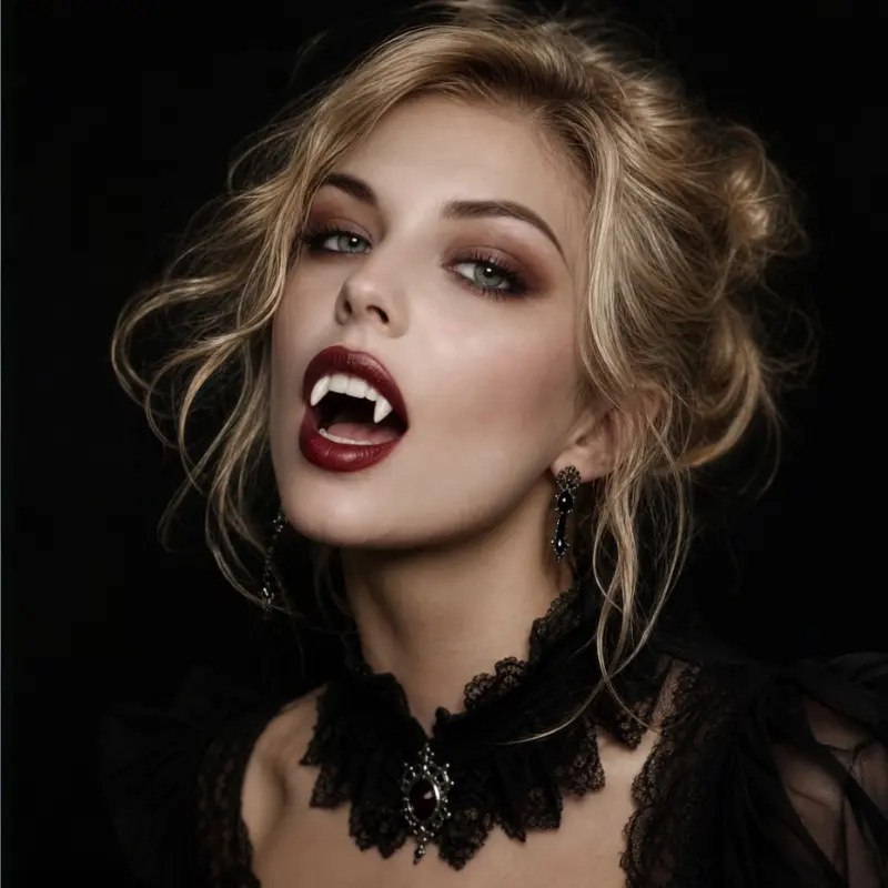 Vampire Fangs Teeth, Horror Costume Props for Halloween Party & Masquerade, Cosplay Accessories with 4 Sizes 13mm 15mm 17mm 19mm