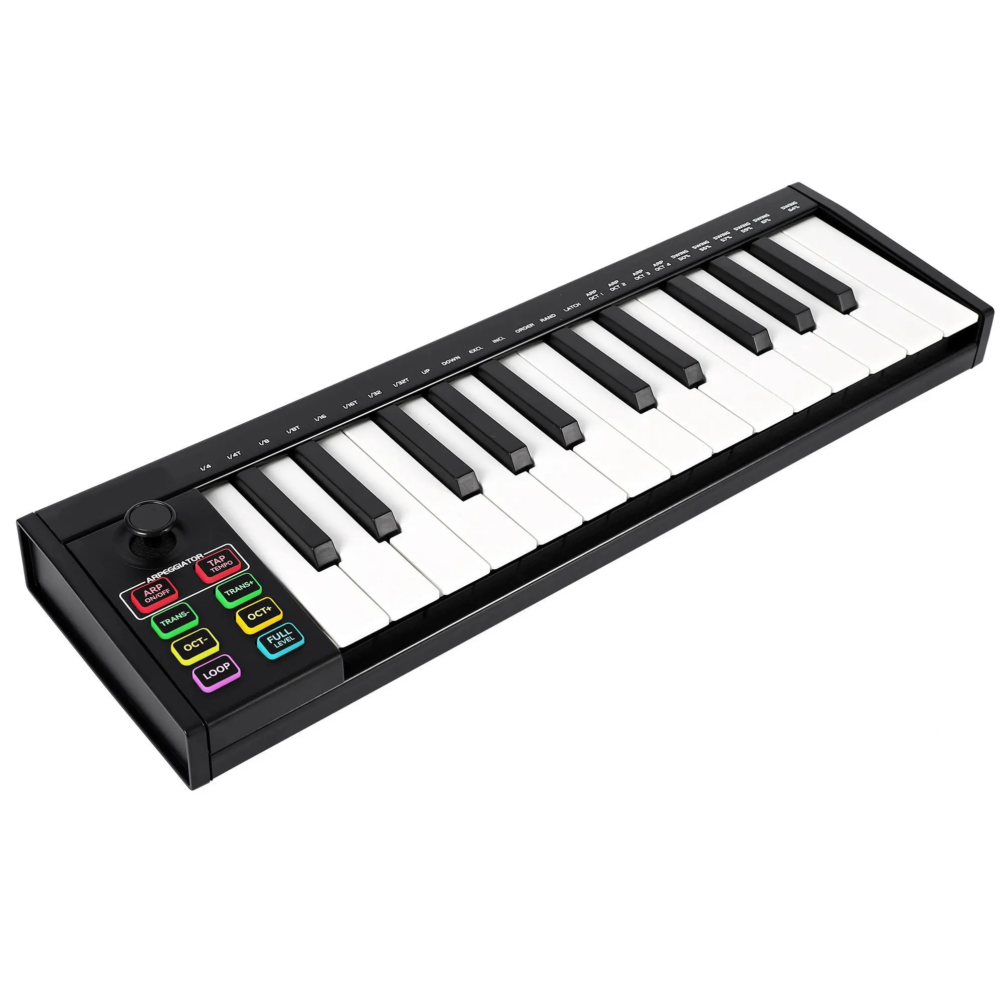 Black 25-Key Digital MIDI Keyboard Controller Kit - 8 Drum Pads, OLED Screen, Bluetooth Sync, USB Connectivity, Sustain Pedal Support, Beat Maker for Music Production Beginners