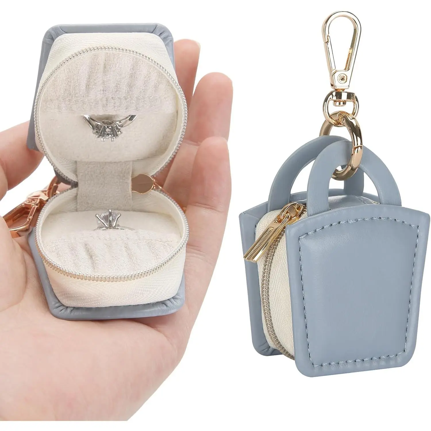 PU Leather Travel Ring Holder Box (Blue) - Compact Fit Small Storage Case for Rings, Earring Studs, Necklaces, Ideal for Gym Travel, Business Trip, Daily Carry