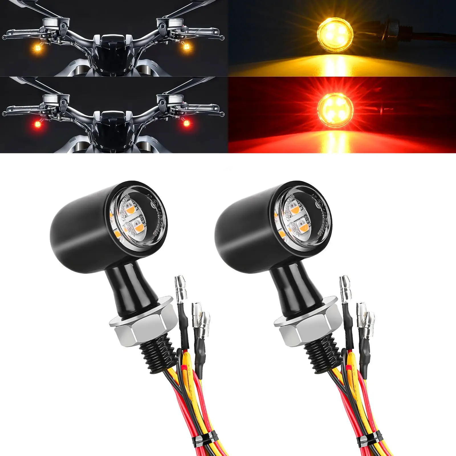 Nilight Modern Motorcycle Rear LED Turn Signals - 12V High Power LED Lights with Aluminum Alloy Shell, Red & Yellow Beams, Mini Blinkers, Brake Tail Light, DIY Mounting, Compatible with Harley, Honda, Kawasaki, Suzuki, Triumph, Yamaha Cruisers