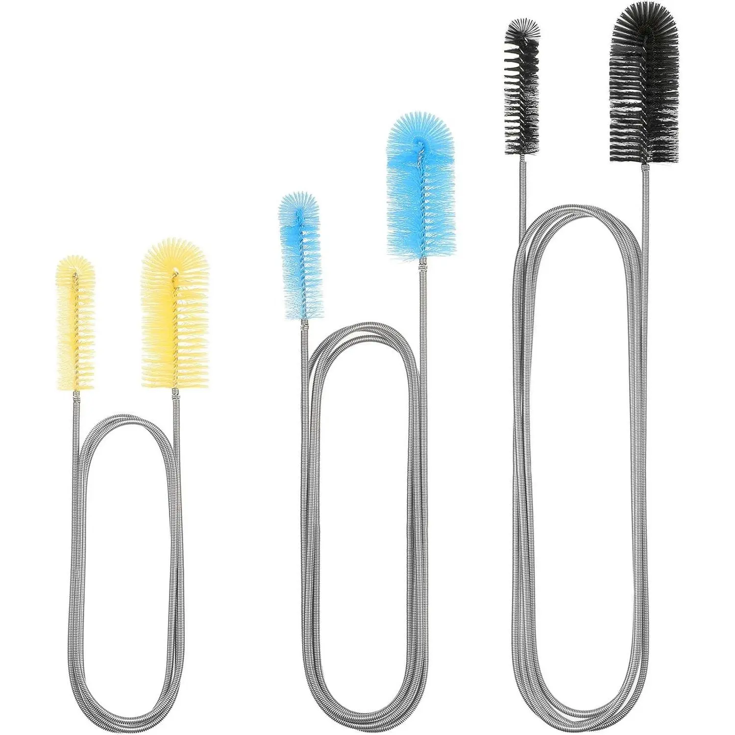 3 Pcs Aquarium Filter Hose Brush Set - Stainless Steel Flexible Double-Ended Bent Pipe Cleaner, Long Spring Cleaning Brushes for Fish Tank, Lab, 3 Colors (61.02" & 78.74")Gift