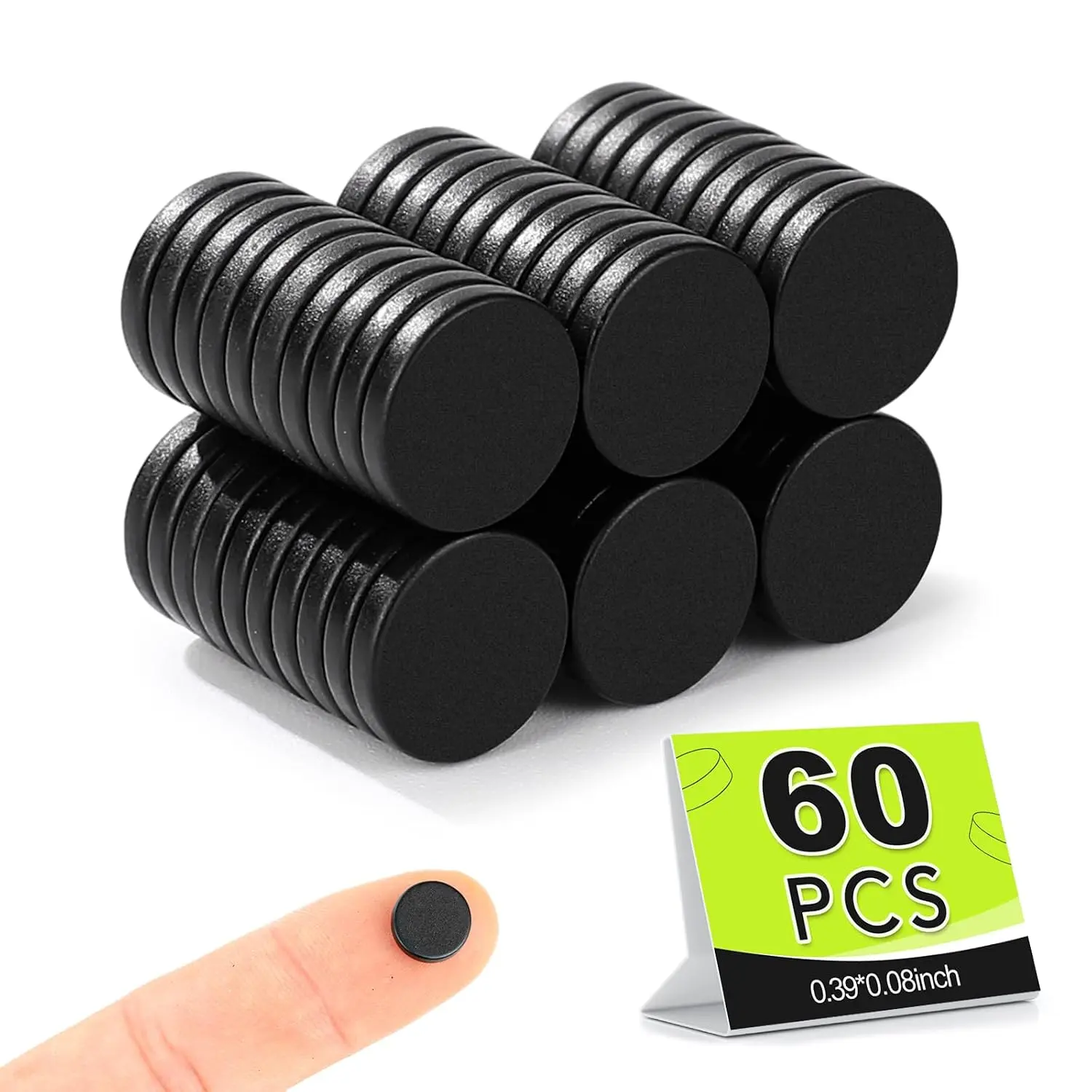 Small Magnets, 60Pack Black Refrigerator Magnets 10x2mm| Neodymium for Crafts, Whiteboard, Cabinet