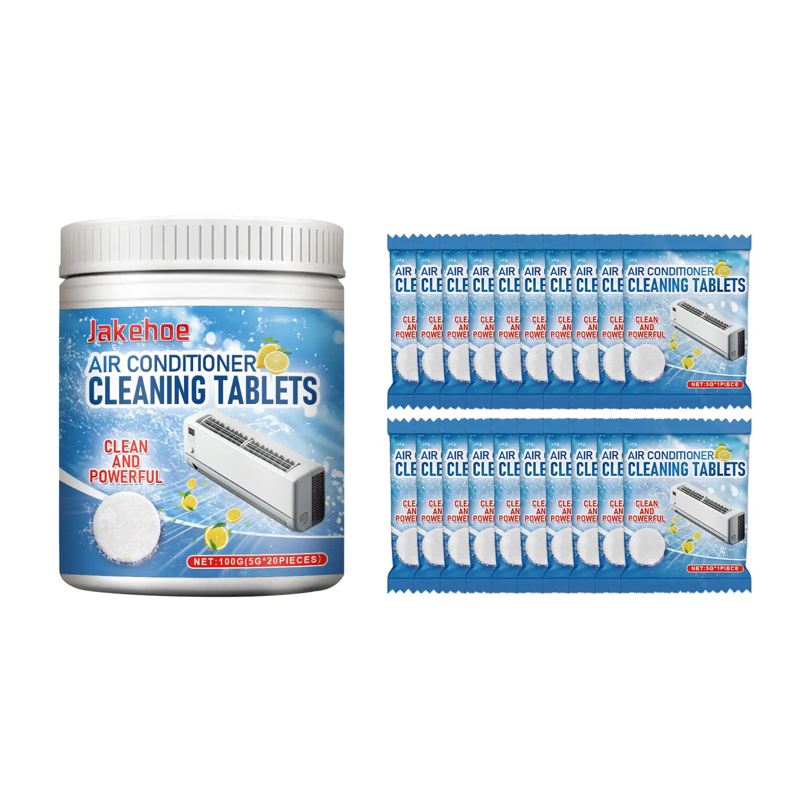 AC Cleaning Tablets with Bicarb Soda & Lemon Scent, All-Seasons Household Deep Grime & Odor Eliminator for Wall-Mounted, Mini-Split Type Air Conditioners, Towel-Compatible, 3-Year Long-Lasting Effect