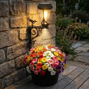 19.29" H Solar Lights Planter Dual-Sided 3000K Warm White Lighting, 2 in1 (Wall/Stand) Flower Pots, Auto on/Off IP65 Solar Post Light with Planter Waterproof for Yard, Patio, Porch, Pathway DecorGift