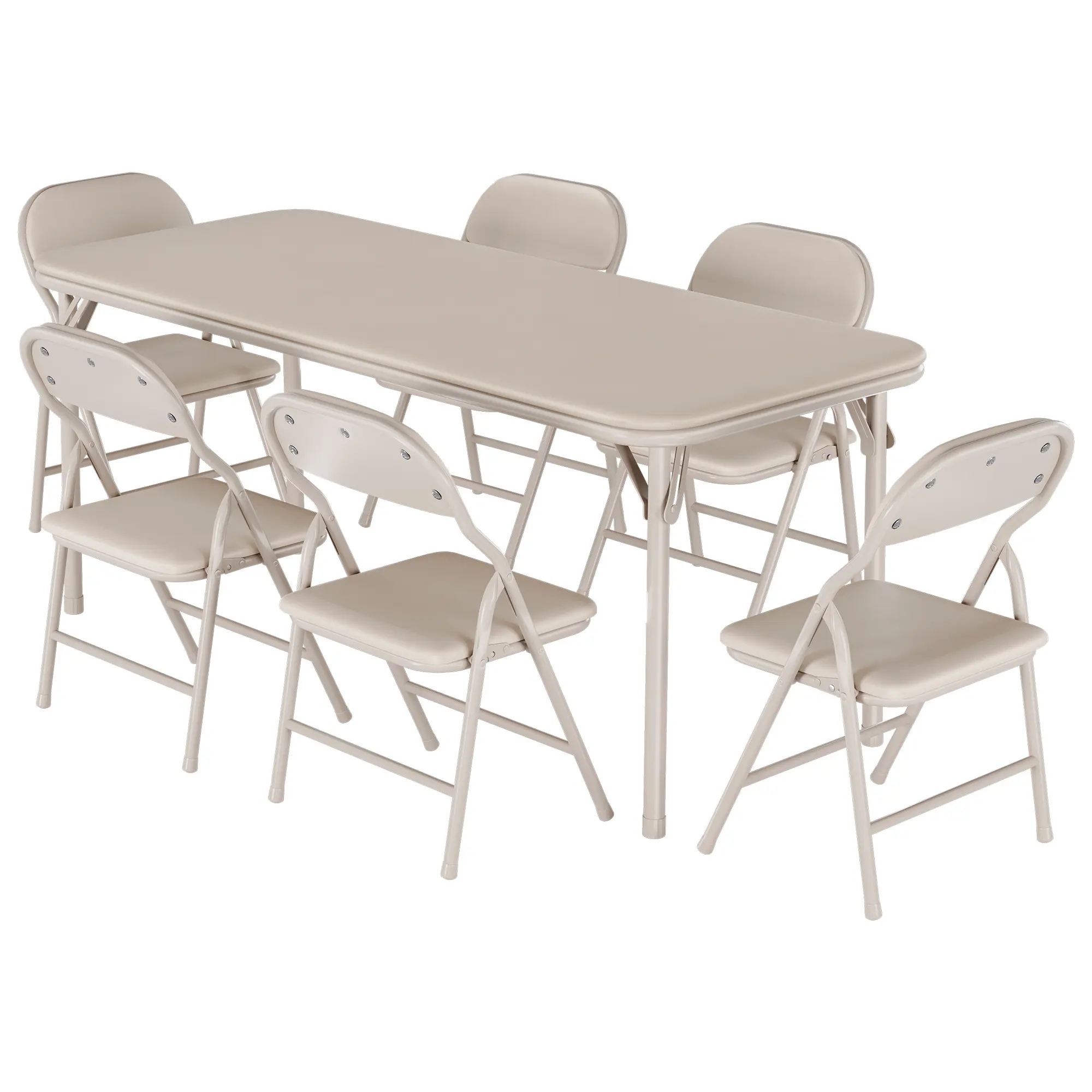 7-Piece Kids Folding Table and Chair Set – Waterproof PU, Child-Safe | 1 Table + 6 Chairs, No Assembly | For Home, Daycare, School | Easy Clean, Foldable | Rounded Edges, Stable Steel | For Dining, Crafts, Play | Space-Saving Furniture