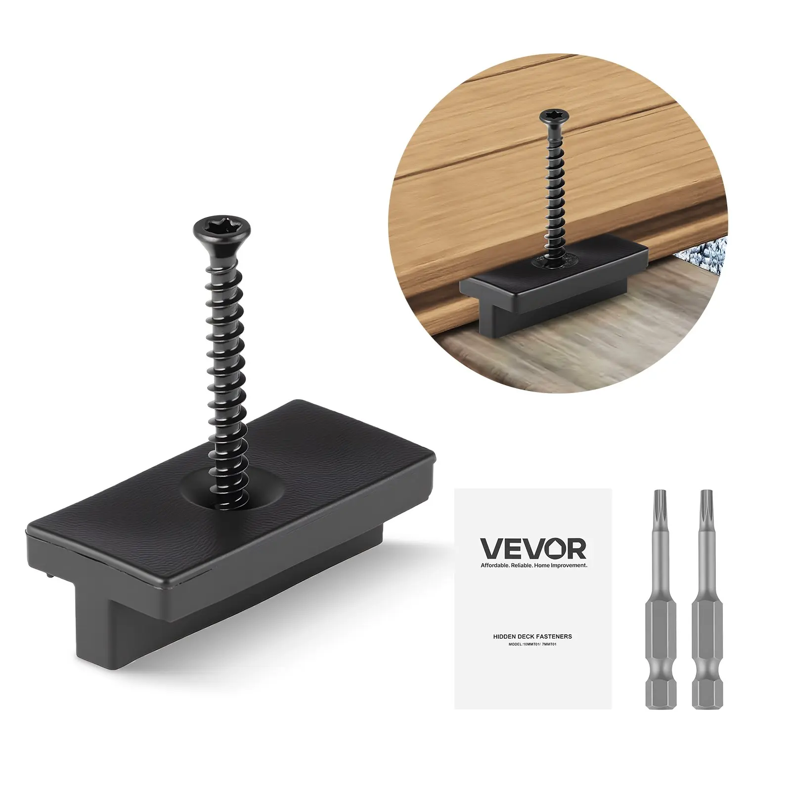VEVOR 500PCS Hidden Deck Fasteners for Composite Decking Board, Universal Composite Clips Plastic Hidden Fasteners with Metal Screws, Polypropylene PP Clips Works with 0.22 inch Gaps, Black
