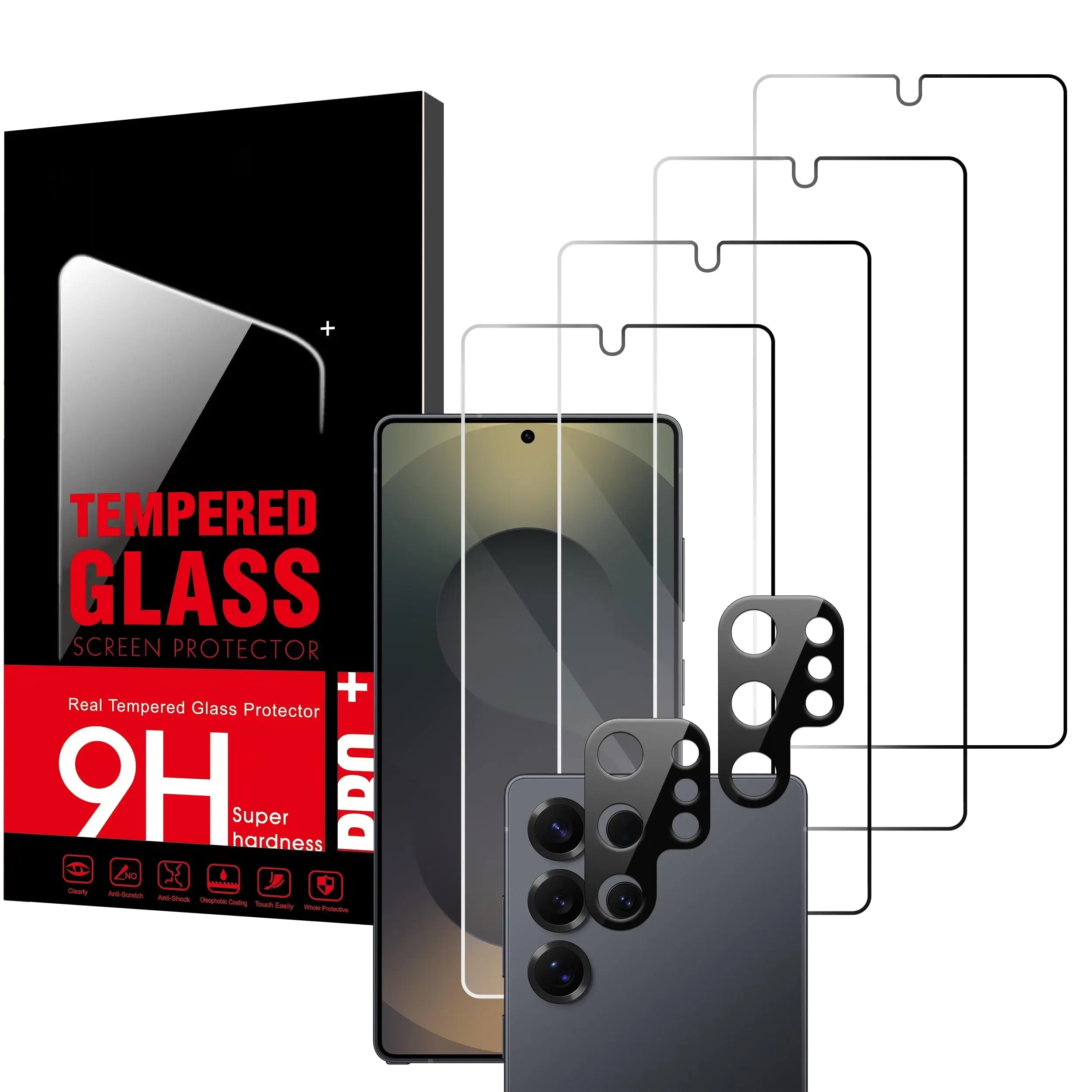 Galaxy S25 Ultra Tempered Glass Screen Protector & Camera Lens Protector Set (4+2 Pcs), 9H Scratch-Resistant, Fingerprint-Friendly, Transparent Phone Accessory with Easy Installation for Full Protection