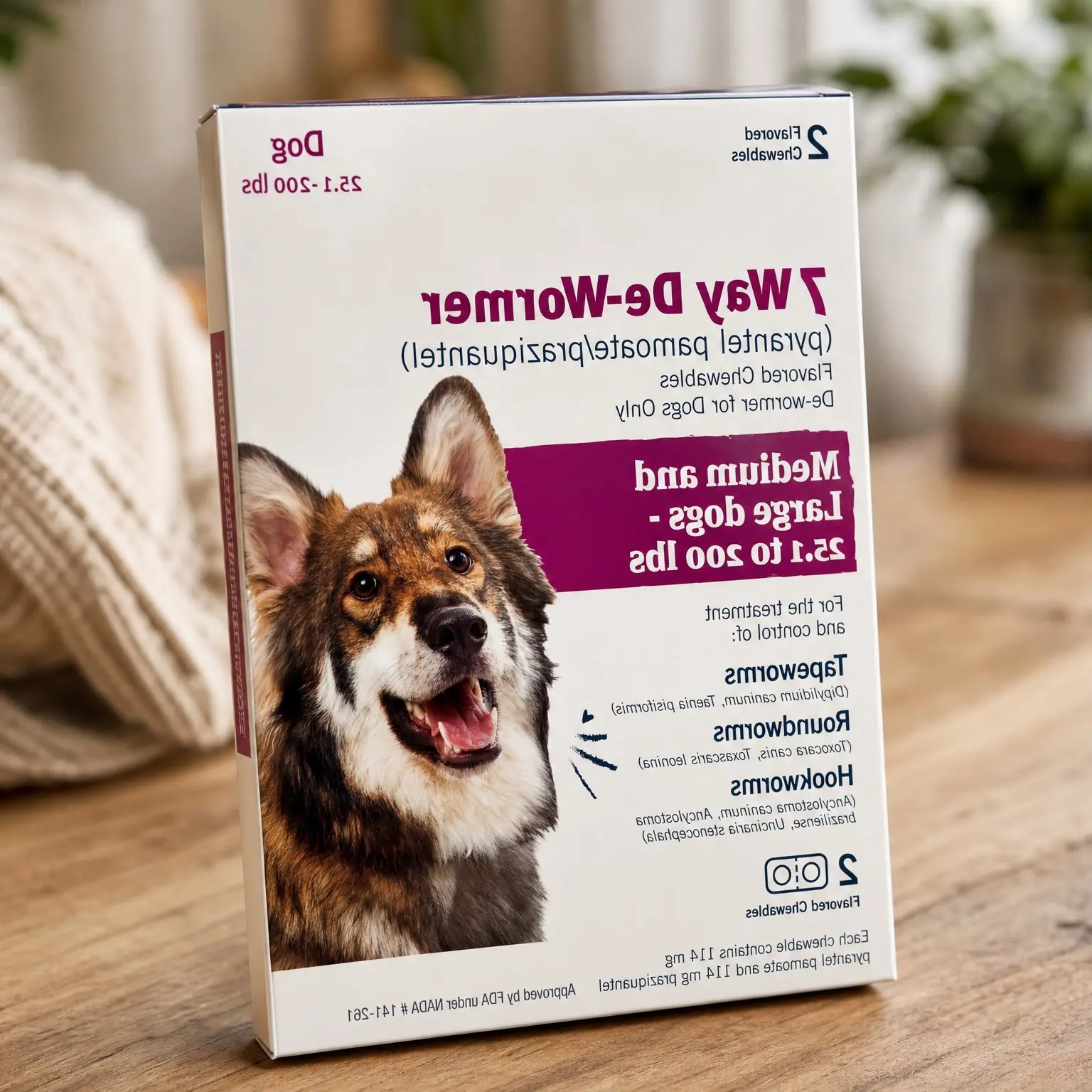 7 Way De-Wormer for Dogs, Oral Treatment for Tapeworm, Roundworm & Hookworm in Large Dogs & Puppies (Over 25 lbs), Worm Remover, Puppy Dewormer (Praziquantel & Pyrantel Pamoate), 2 ChewablesGift