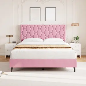 Bed Frame with Upholstered Headboard, Heavy Duty Platform Bed Frame, No Box Spring Needed, Wood Slats Support, Noise Free, Easy Assembly