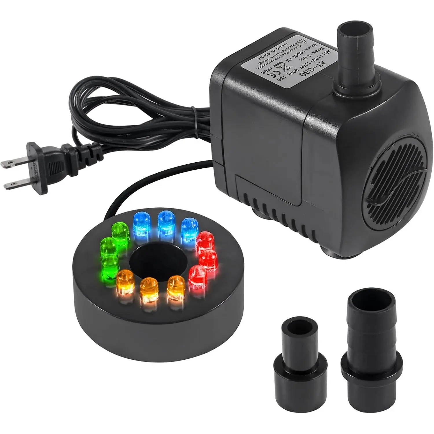 15W Submersible Water Pump with LED Lights 260GPH Aquarium Fish  Water Pump for Pond,Aquarium,Water Feature, Statuary Gardens,Outdoor Fountain(15W 260GPH)