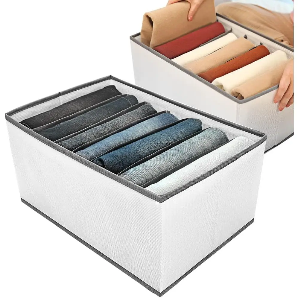 Wardrobe Closet Organizer and Storage for Clothes - 7 Grids Foldable Drawer Dividers Organizers for Jeans | Pants | Shirts | Leggings, Stackable Clothing Bins for Closets Organization (1PCS)