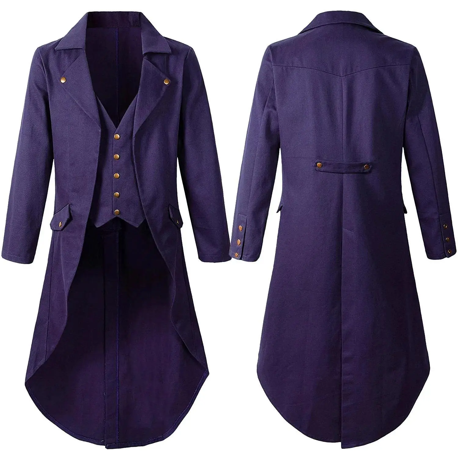 Men's Classic Victorian Black Polyester Single-Breasted Button-Front Steampunk Frock Coat - 4XL Long Tailcoat for Halloween Costumes, Cosplay, Dress, Clothes, Stage Wear