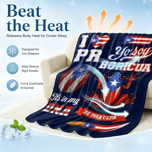 Puerto Rico Coquí Flag and Totem Culture Cooling Summer Blanket for Hot Sleeper-Q-Max >0.25 Lightweight Breathable Soft-Caribbean Style Sofa Throw Blanket Bedroom Summer Quilt Office Nap Blanket Car Small Blanket