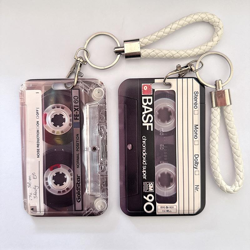 2-pack cassette-style work ID lanyards, access card holder for student meal cards and bus cards to prevent loss, work ID badge holder with lanyard, suitable for female students, teachers, nurses, and office use