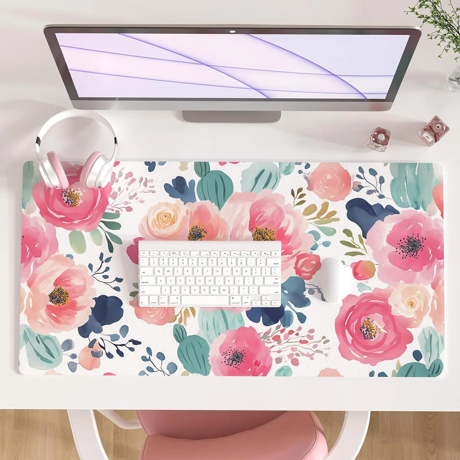 1pc Stylish Colorful Floral Fabric Mouse Pad - Rubber Non-Slip Base, Waterproof Coating, Durable, Easy to Clean, Effortless Gliding, Multifunctional Desktop Mat for Gamers-Workers, Home Office Use, High-Quality Computer Accessory & Ideal Gift