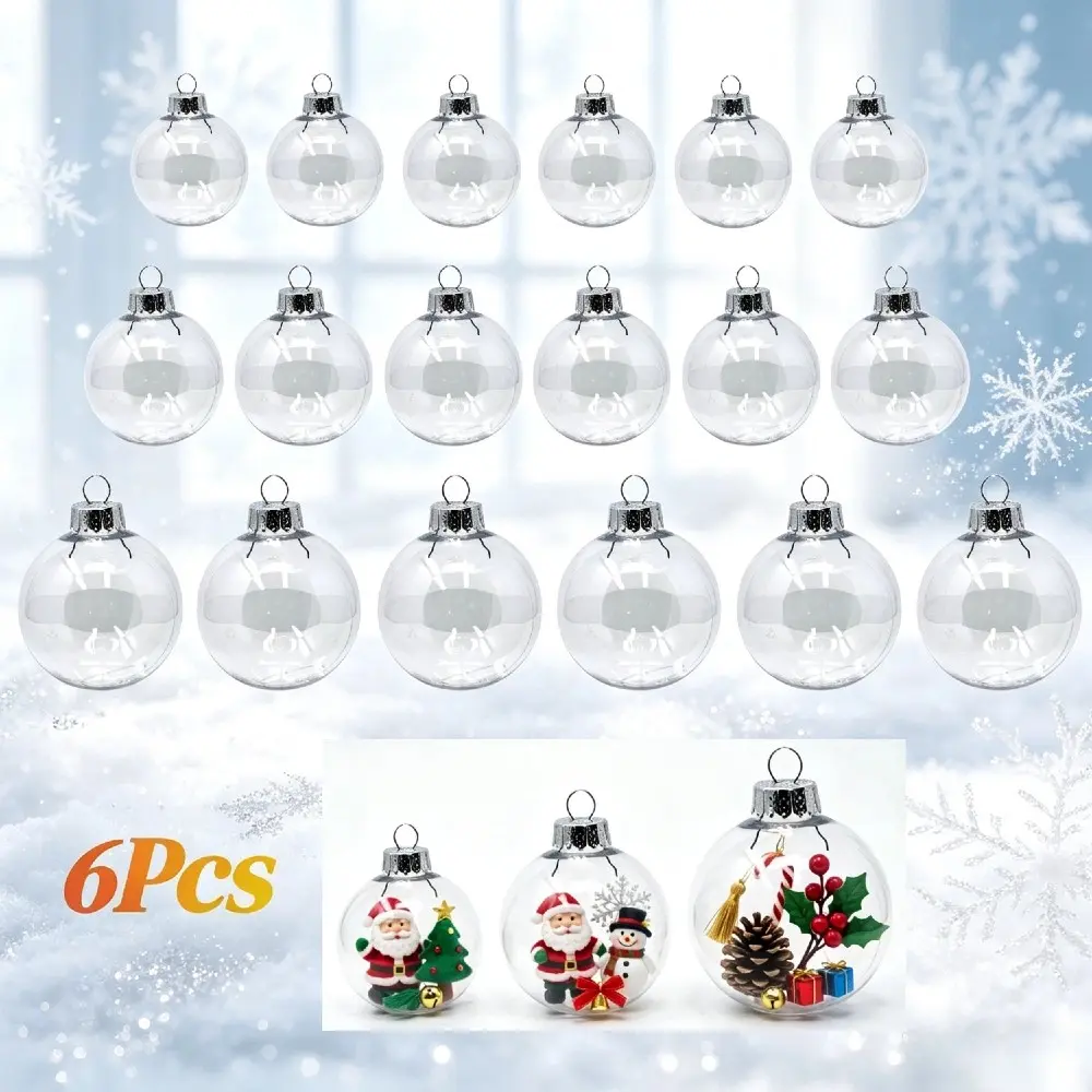 6Pcs Hollow Fillable Clear Plastic Christmas Ornaments Balls, DIY Hanging Decorations for Christmas Tree, Photo Booth Props for Xmas Parties, Hanging Baubles for Wedding & Christmas Scene Decor, Festive Hanging Ornaments for Home & B&B, Transparent