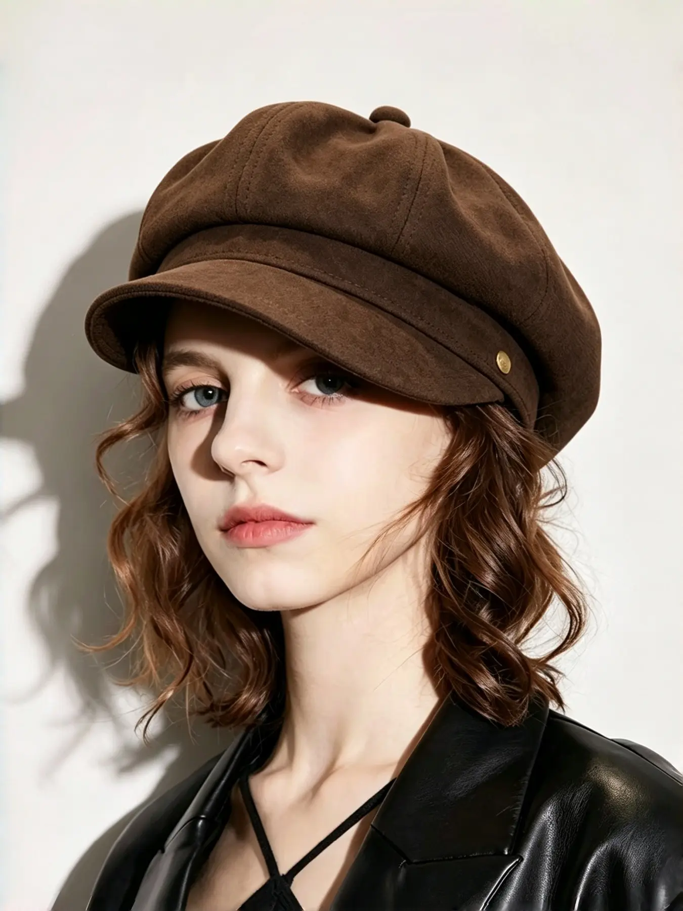 Velvet Eight-Point Beret Hat for Women, Fall Winter Large Head Circumference Duckbill Cap, Stylish Maroon Beret for Daily Wear