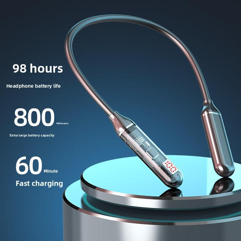 Neckband Wireless Bluetooth Earphones Stereo Sound LED Digital Display Semi-In-Ear Low-Latency Sports Headset