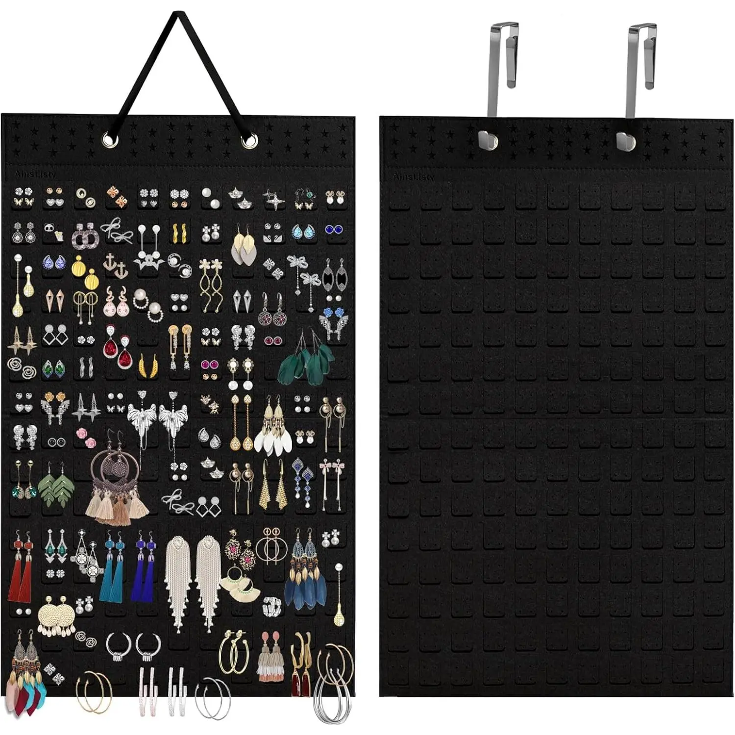 Earring Organizer Hanging Earring Holder, Holds Up To 330 Pairs, Soft Felt Wall Mount Earring Display Holder Stud Earrings Organizer for Women Girls - 1 Pack (Include Metal Hook and Rope)