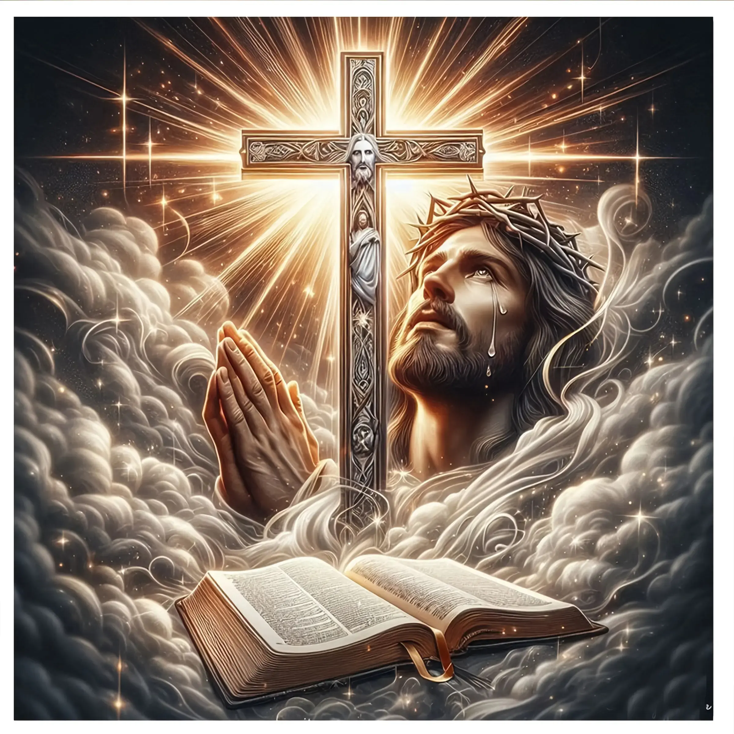 Jesus 5D DIY Diamond Art Kit for Adults, Religious Cross Praying Diamond painting kits,Full Round Drill Christian Diamond Mosaic Art for Adults, Diamond Dots,Gem Art and Crafts kits,Home Wall Decor