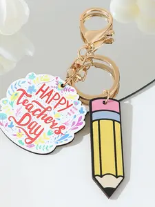 1pcs Casual Fashion Graduation Teacher's Day Wooden Letter Pencil Keychain, Daily Wear Accessory, Perfect Gift for Teachers, Decorative Keychain