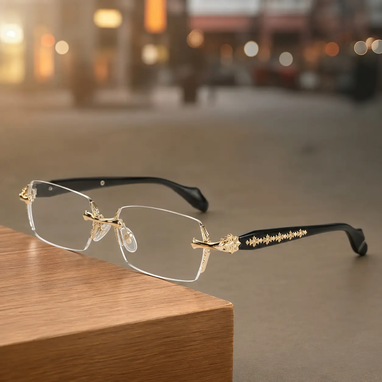 Rimless High-Quality Glasses, Frameless Eyewear with Diamond-Cut Edges, Stainless Steel Fashion Temple Decor, Unisex Adult Daily Accessory, Father's Day Gift for Men, Accessories Adults modern trendy blue light