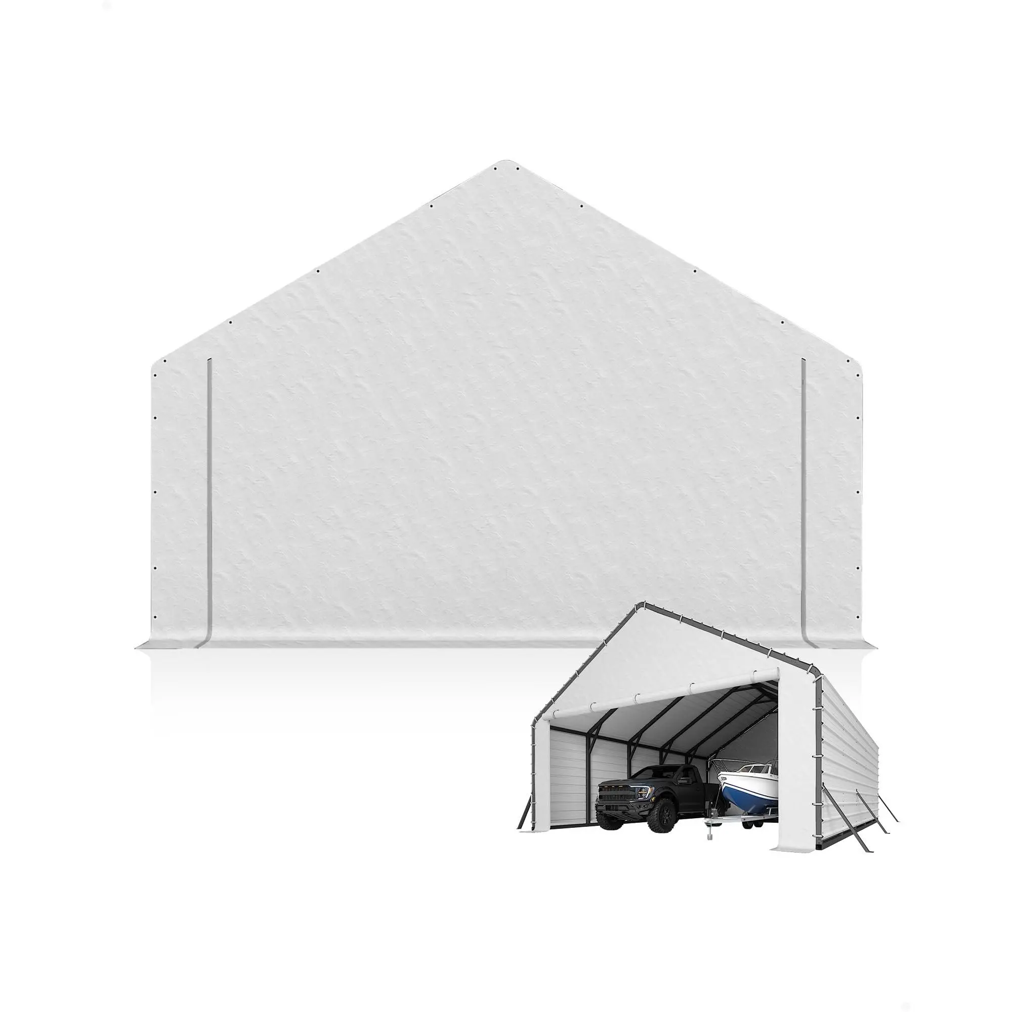 13FT Wide Thick Metal Carport Replacement Door Curtain Panel Set - 2PCS 200G Heavy Duty PE Tarpaulin Front & Back Panels with Bungee Tie, Dual Zipper, Waterproof UV-Resistant, Rustproof Grommets for RV/Boat Storage, Two Piece Sets