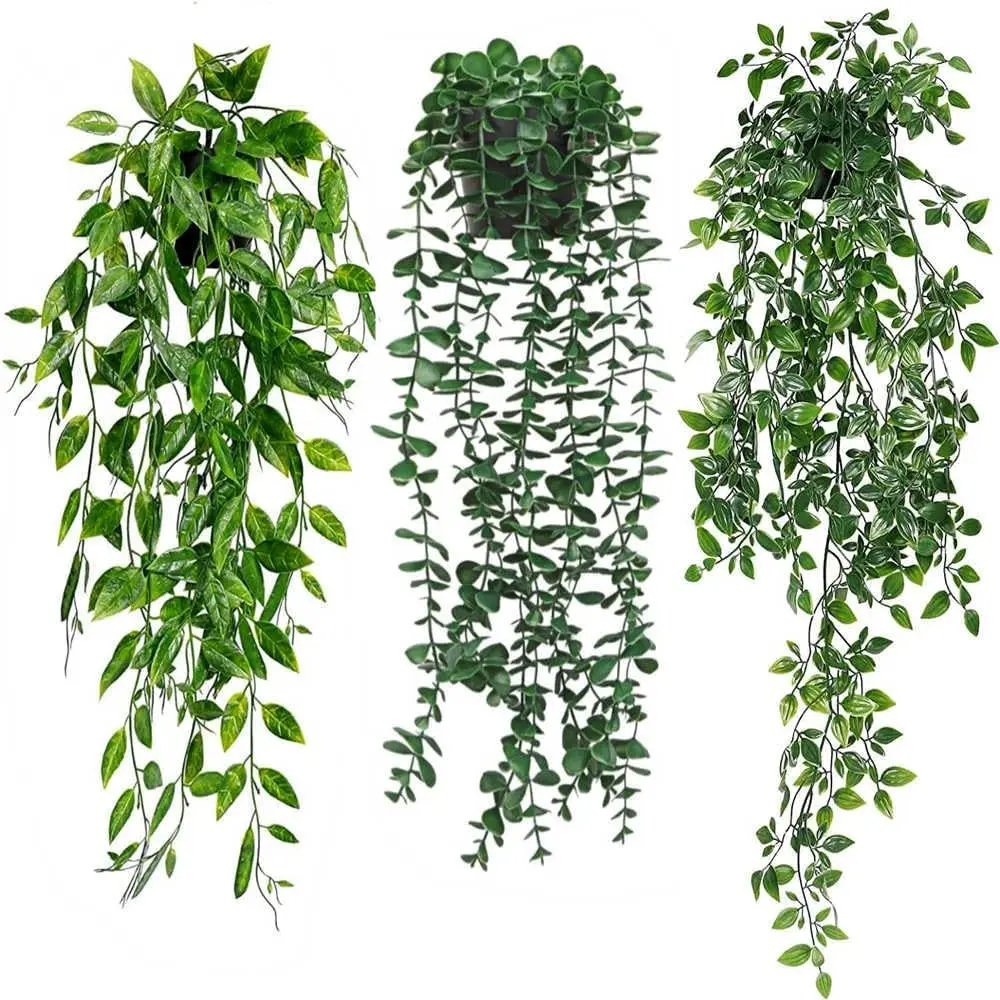 3-pack artificial hanging eucalyptus plants, green faux greenery for home decor, suitable for bathroom, farmhouse, or shelf display